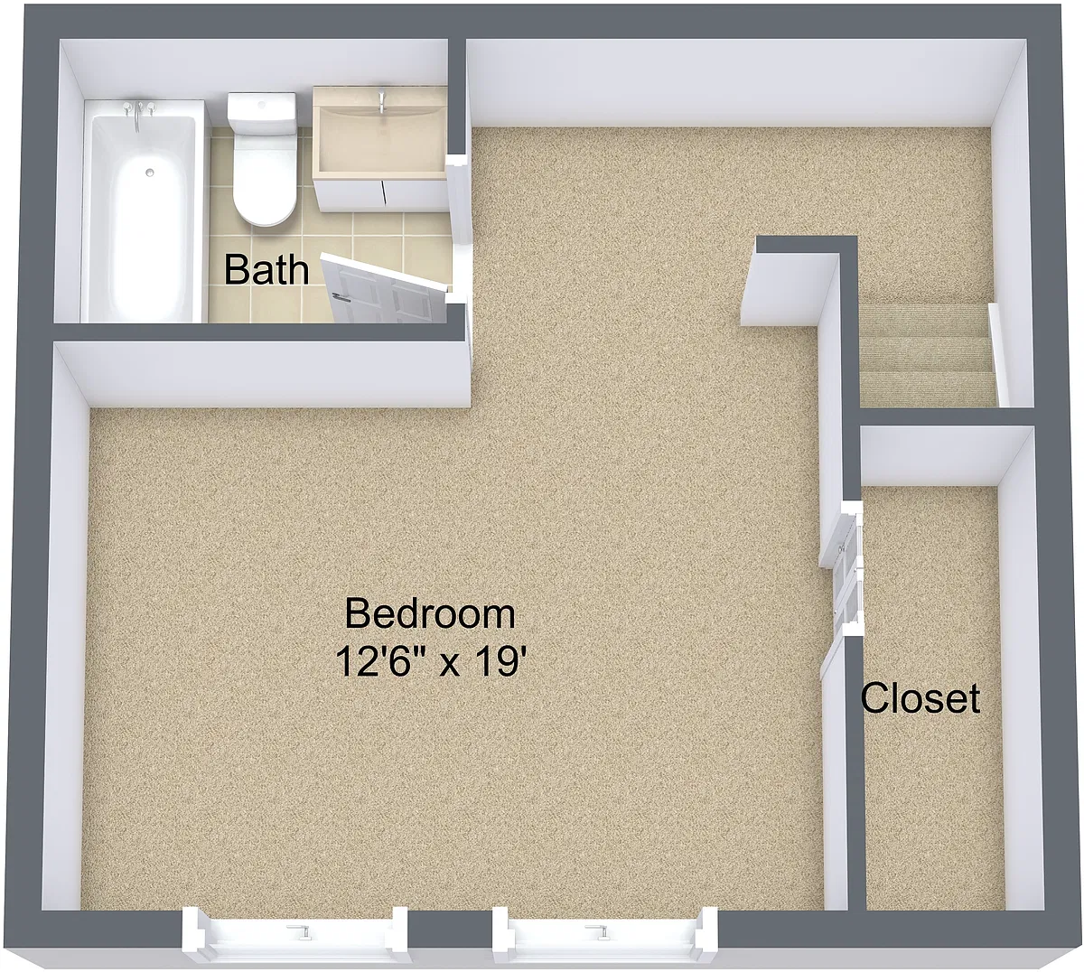 Floor plan One Bedroom Townhome 2nd Floor