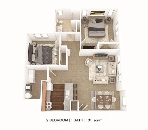 Floor plan Two Bedroom- 1,011 sqft