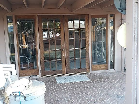 Back patio, French doors. 