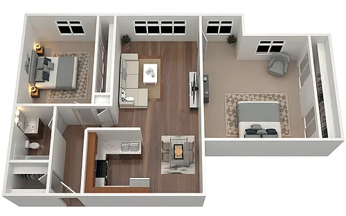 Floor plan 2 Bed 1 Bath Large