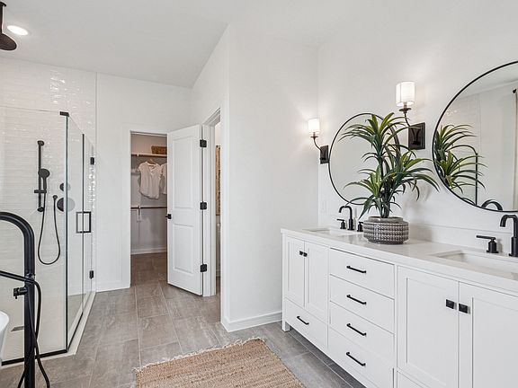 Primary bath with matte black fixtures