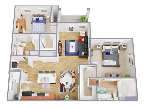 Floor plan 2 Bed, 2 Bath D (140% Income Restricted)
