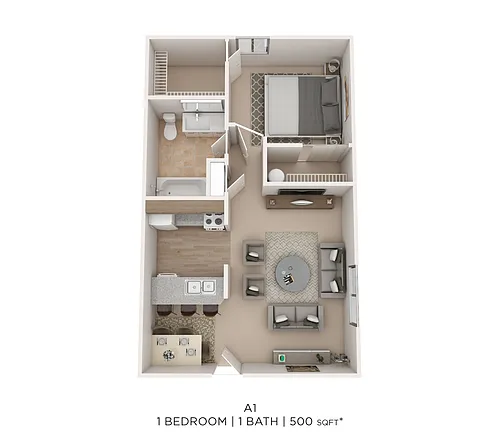 Floor plan One Bed One Bath 500 Sqft