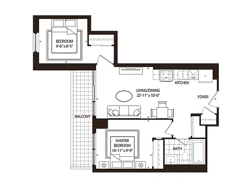 Floor plan 2 Bedroom 2 Bed 1 Bath