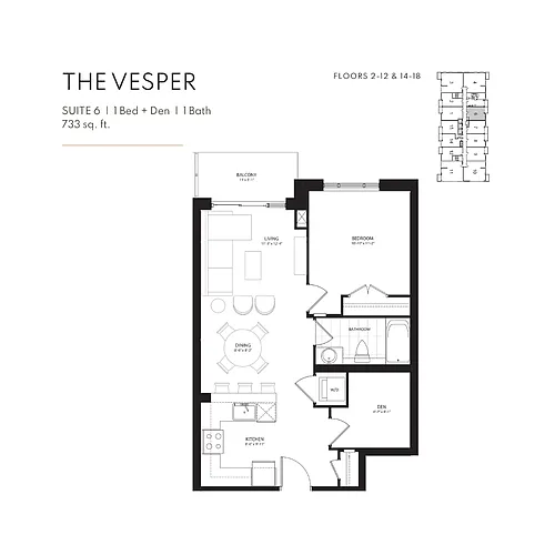 Floor plan 1 Bedroom + Den - The Vesper