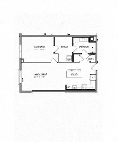 Floor plan Block A1AL | 1 Bed | 1 Bath