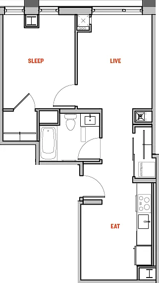 The Eddy - E2 - 1 Beds - 1 Baths - 593 Sq. ft.