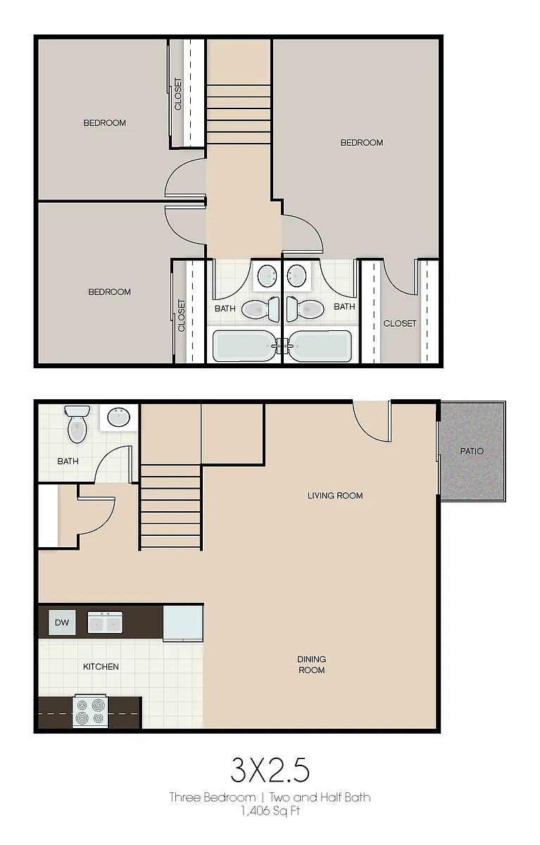 Floor plan 3 bedroom 2 bath TC UPSTRS