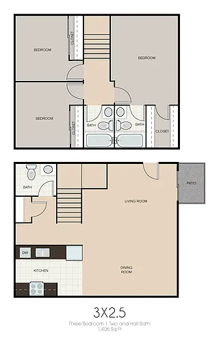 Floor plan 3 bedroom 2 bath TC UPSTRS