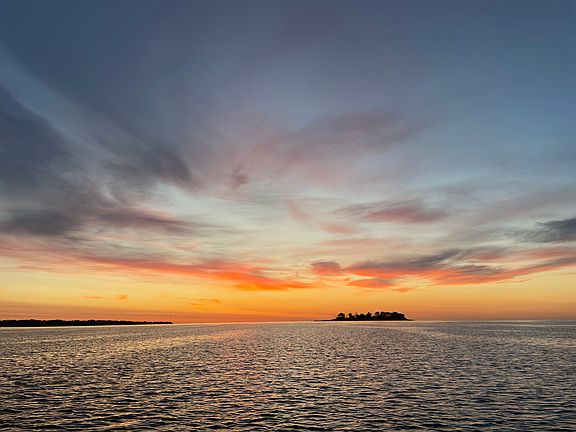 view of Charles Island at sunrise from the end of the block.