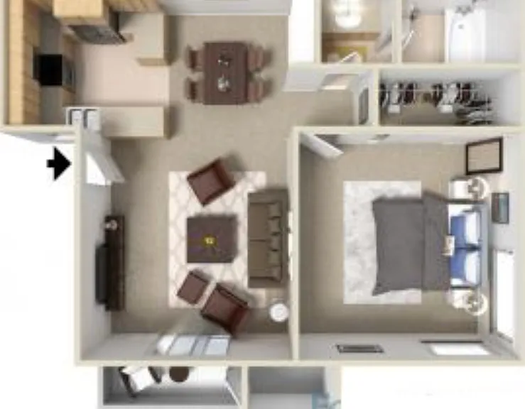 1 Bed 1 Bath Floorplan Diagram