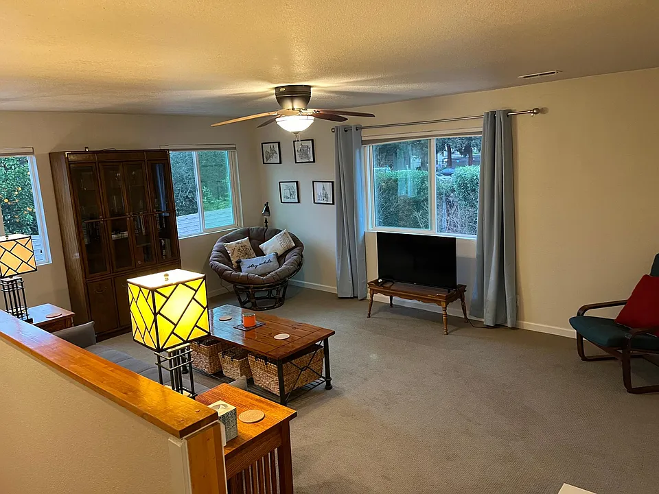 Living room looking from the entry stairs landing.