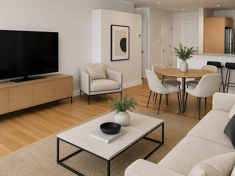 Spacious family room, with eat-in area, with new hardwood floors, and newly painted