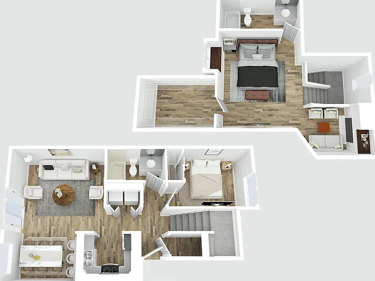 Explore the elegant duplex design combining style and comfort in every room. Explore the elegant duplex design combining style and comfort in every room.