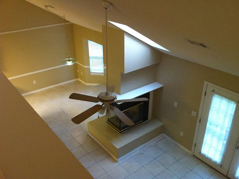 Loft area overlooks living and dining