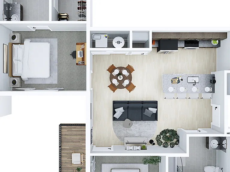 2B Floorplan 2br, 2ba - 1055 SF 2B Floorplan 2br, 2ba - 1055 SF