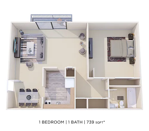 Floor plan One Bedroom - 739 sqft