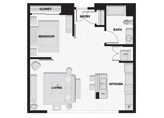 Floor plan 1 Bed - 1 Bath K1