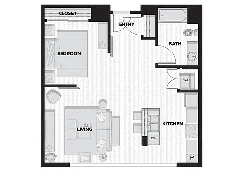 Floor plan 1 Bed - 1 Bath K1