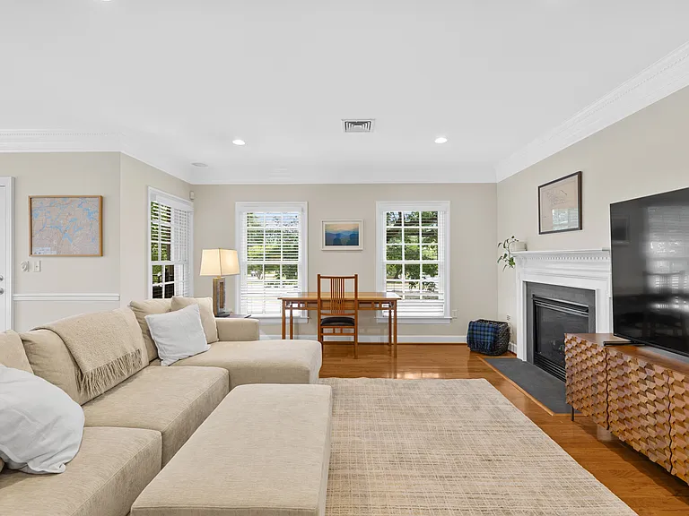 Open living room with gas fireplace