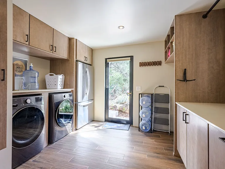 Laundry / mud room with new LG ThinIQ washer and dryer (new in 2025, easy to use)