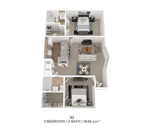 Floor plan Two Bed Two Bath 1046 Sqft