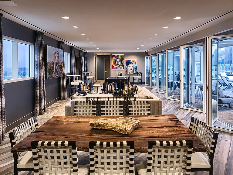 Club room with gaming area and outdoor seating