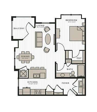 Floor plan The Denim | 1 Bed | 1 Bath
