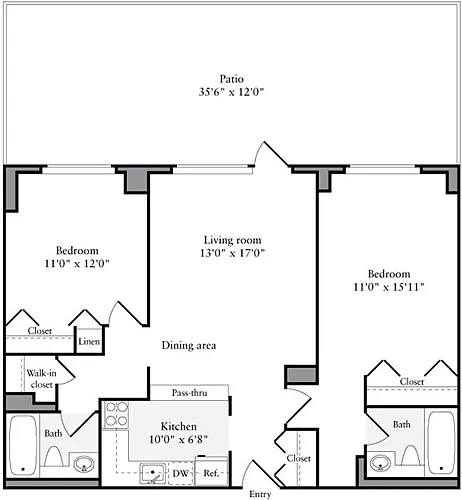 Floor plan 2 Bedrooms F with Terrace