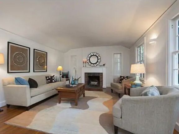 Living room with working fireplace