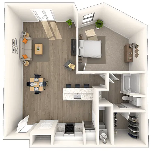 Floor plan Traditional 1x1 833 SF
