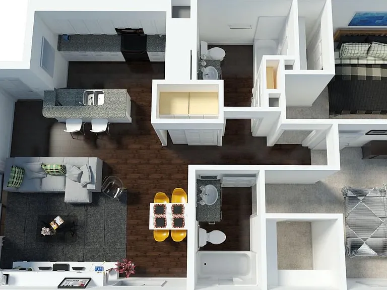 930/970sqft 2 bedroom 2 bath w/ washer & dryer in GG Building