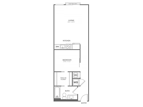 Floor plan One Bedroom One Bath (670 SF)