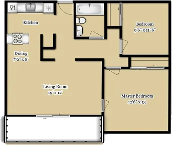 Floor plan 2BD, 1BTH