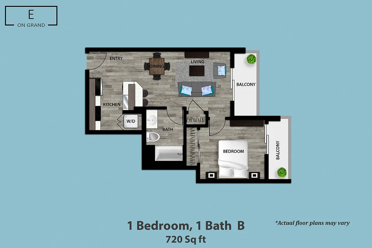 Floor plan 1 Bedroom, 1 Bath B