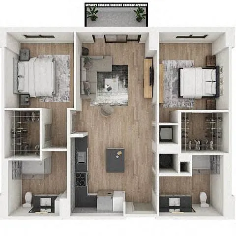 Floor plan 2 Bed/2 Bath-2B1