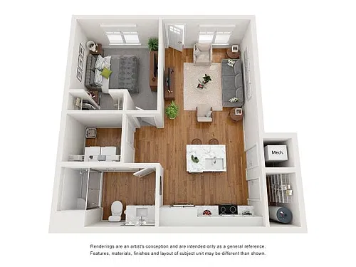 Floor plan 1 Bedroom 1 Bath - South
