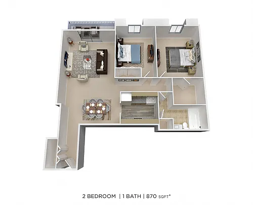 Floor plan Two Bedroom - 870 sqft