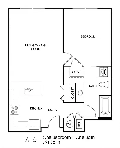 Floor plan A15: 1 Bed 1 Bath
