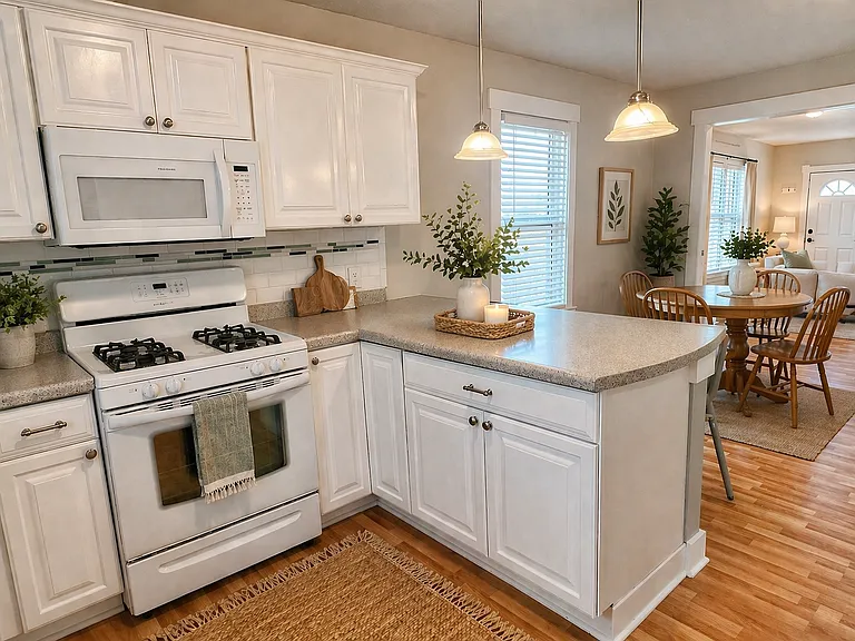 Updated kitchen with gas stove.