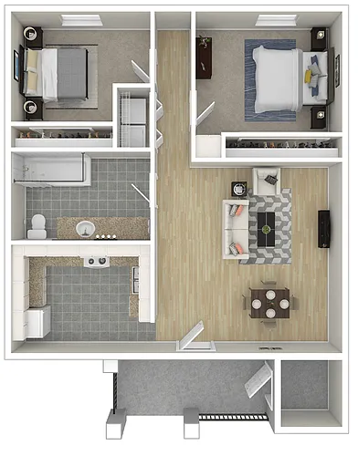 Floor plan 2 Bedroom, 1 Bath lg-b