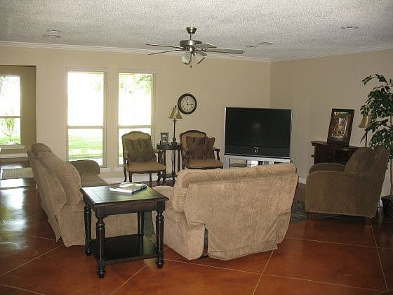 Living room with concrete floors