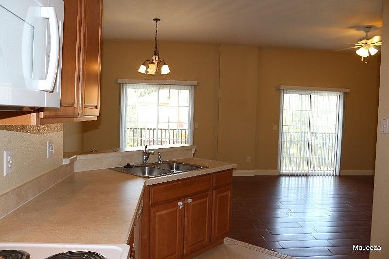Kitchen overlooking living dining