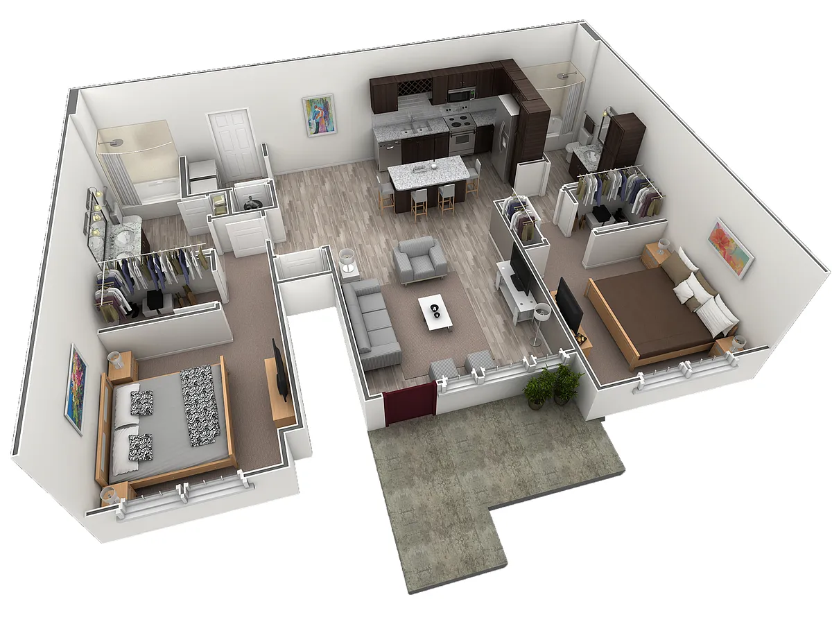 Floor plan 2 BR Grand Courtyard Garage