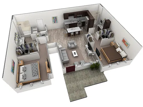 Floor plan 2 BR Grand Courtyard Garage