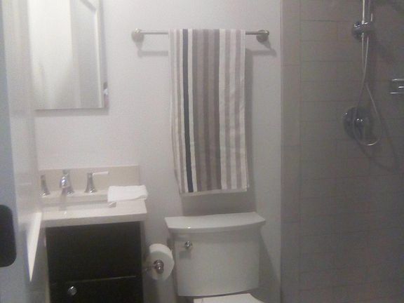 Brand new bathroom with glass door