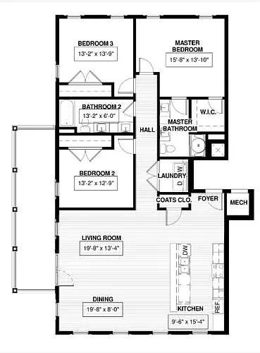 Floor plan 3 Bed 2 Bath - End Unit