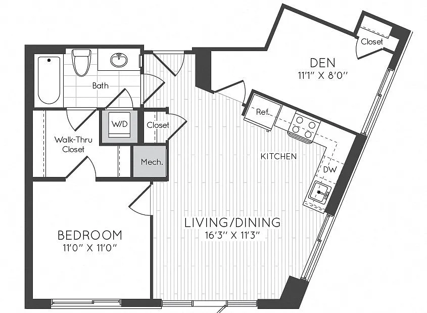 Floor plan 1 Bed/1 Bath Den