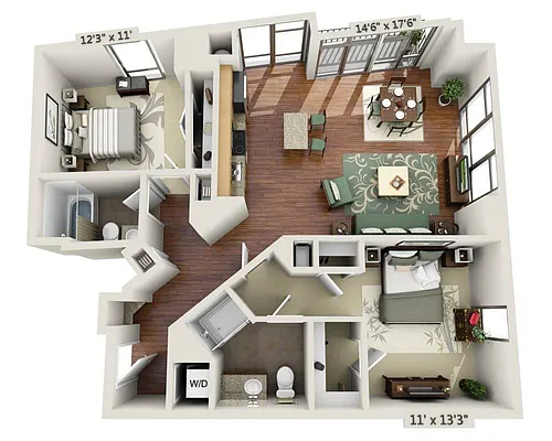 Floor plan Two Bedroom B2G