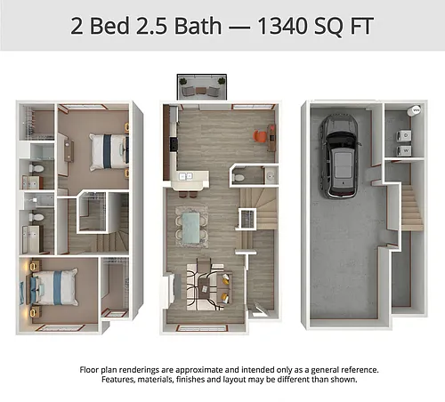 Floor plan 2 Bed 2.5 Bath Townhome (2C)